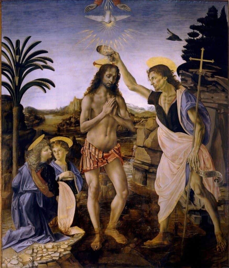 baptism of christ, leonardo de vinci, andrea del verrocchio