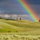 rainbow, hills, meadows