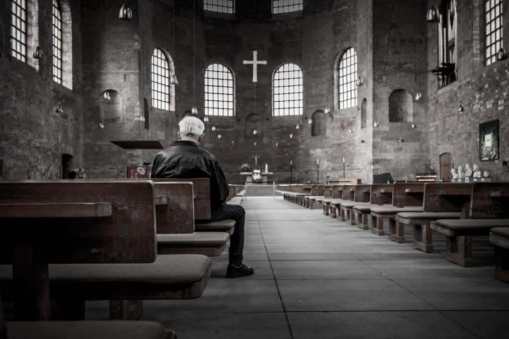 church, praying, man