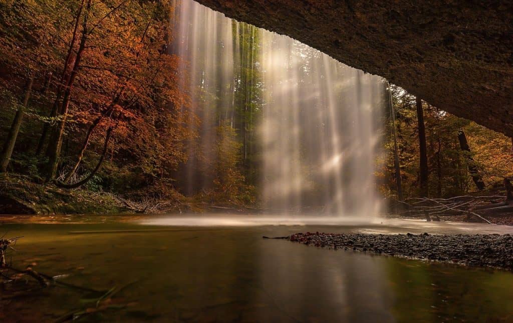 nature, autumn, waterfall